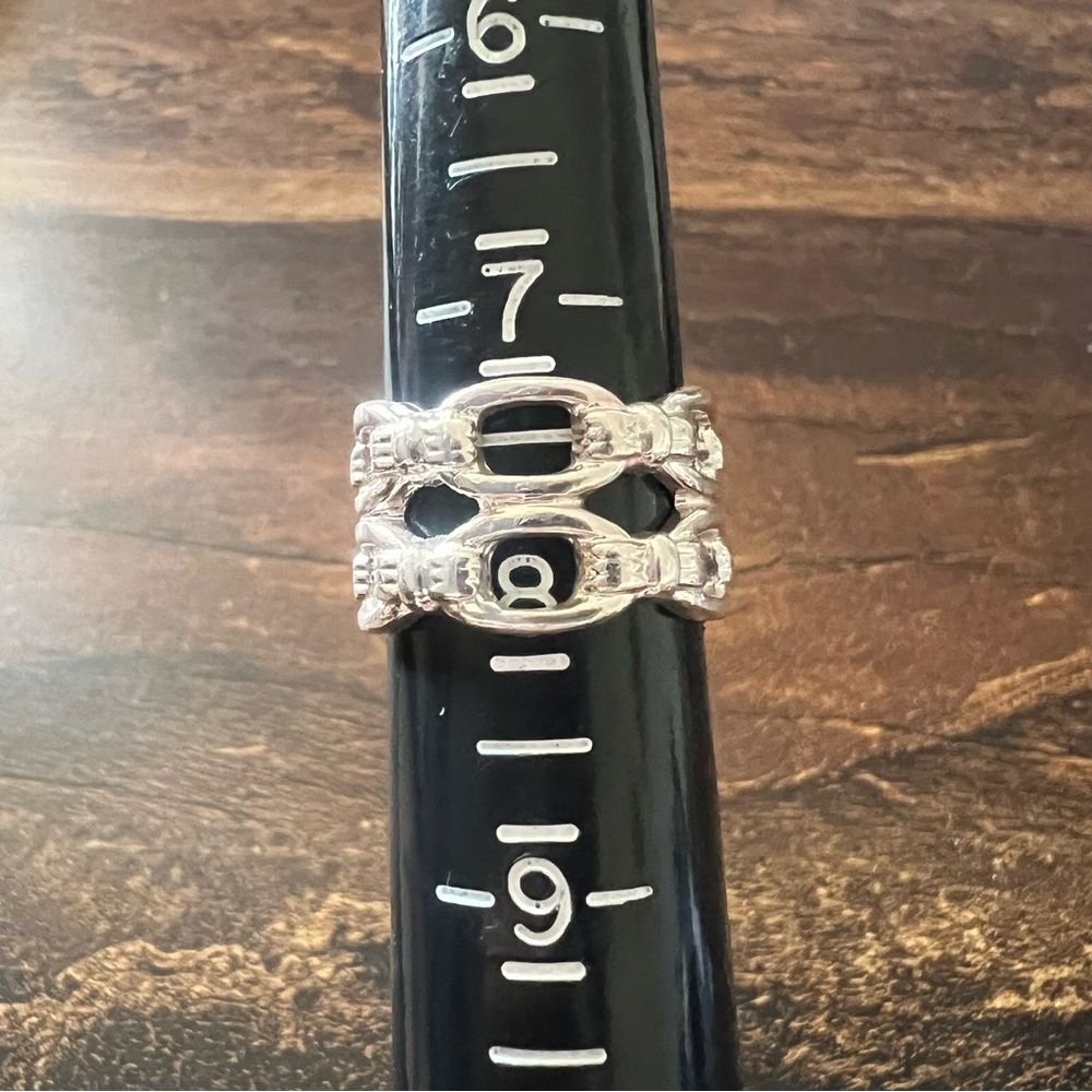 Vintage Avon Double Chain Link Silver Tone Ring Size 7.5